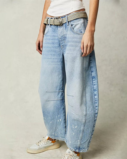 Damskie Jeansy High Waist Barrel Leg Relaxed z Efektem Acid Wash