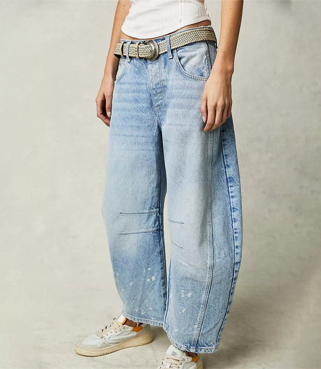 Damskie Jeansy High Waist Barrel Leg Relaxed z Efektem Acid Wash