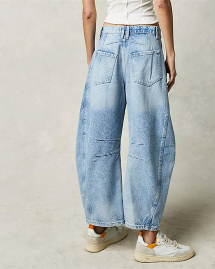 Damskie Jeansy High Waist Barrel Leg Relaxed z Efektem Acid Wash