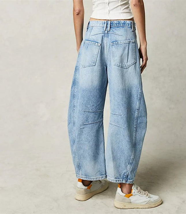 Damskie Jeansy High Waist Barrel Leg Relaxed z Efektem Acid Wash