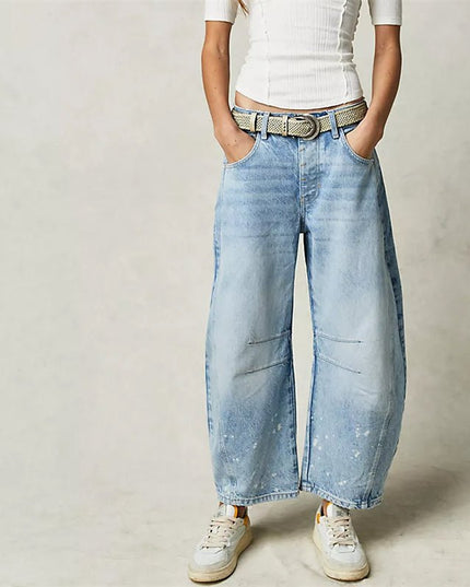 Damskie Jeansy High Waist Barrel Leg Relaxed z Efektem Acid Wash