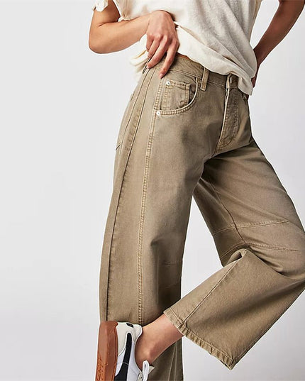 Damskie Jeansy High Waist Barrel Leg Relaxed z Efektem Acid Wash