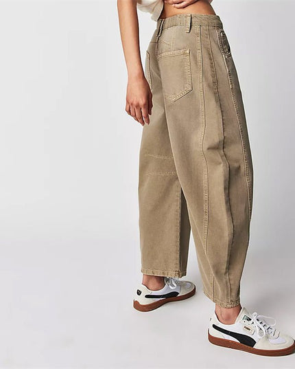 Damskie Jeansy High Waist Barrel Leg Relaxed z Efektem Acid Wash