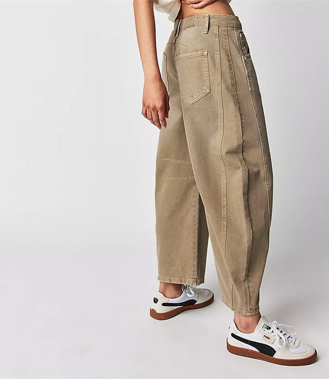 Damskie Jeansy High Waist Barrel Leg Relaxed z Efektem Acid Wash
