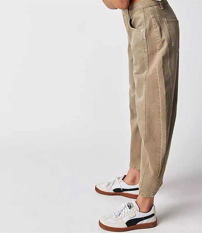 Damskie Jeansy High Waist Barrel Leg Relaxed z Efektem Acid Wash