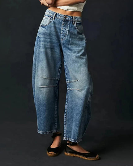Damskie Jeansy High Waist Barrel Leg Relaxed z Efektem Acid Wash