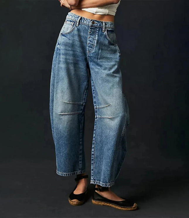 Damskie Jeansy High Waist Barrel Leg Relaxed z Efektem Acid Wash