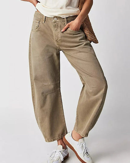 Damskie Jeansy High Waist Barrel Leg Relaxed z Efektem Acid Wash