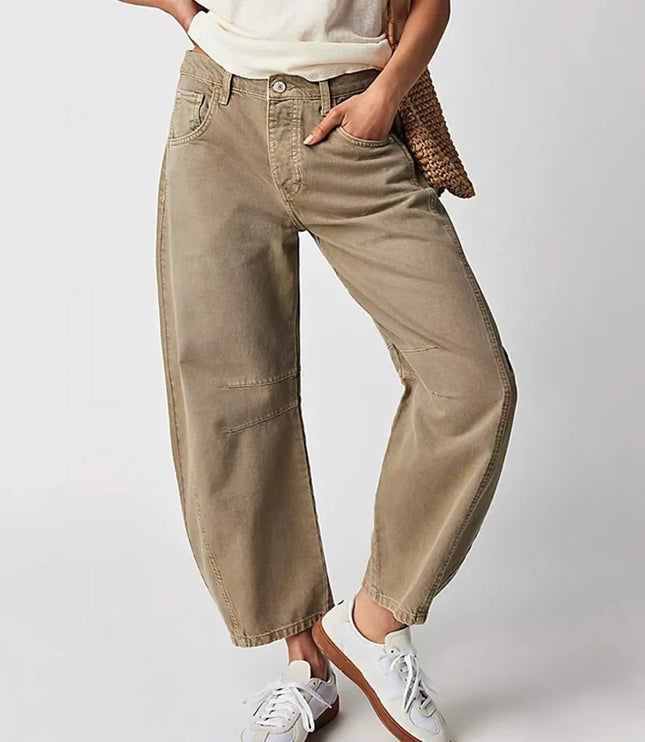 Damskie Jeansy High Waist Barrel Leg Relaxed z Efektem Acid Wash