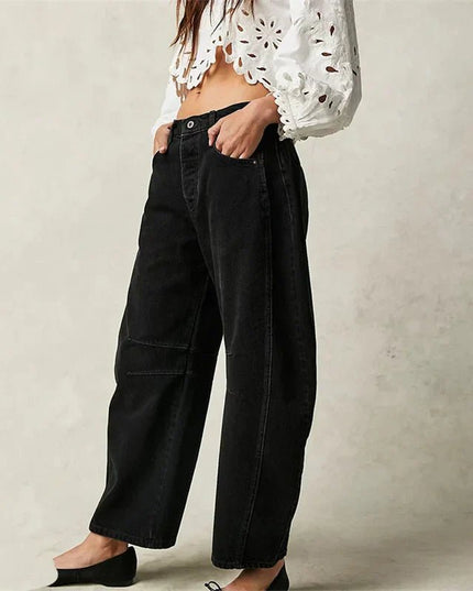 Damskie Jeansy High Waist Barrel Leg Relaxed z Efektem Acid Wash