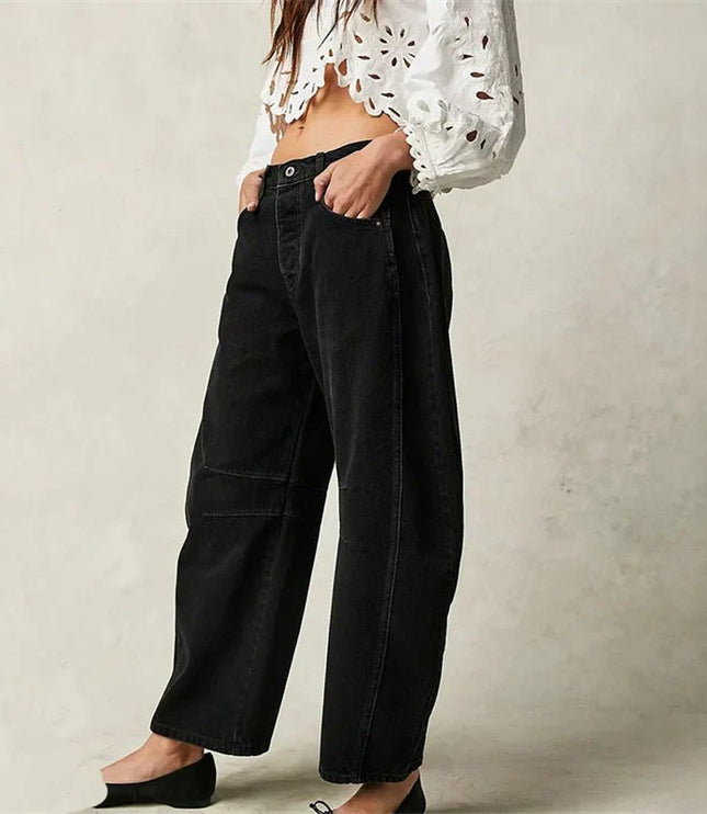 Damskie Jeansy High Waist Barrel Leg Relaxed z Efektem Acid Wash