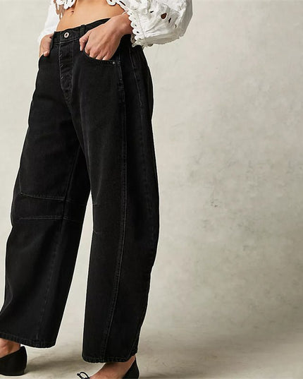 Damskie Jeansy High Waist Barrel Leg Relaxed z Efektem Acid Wash