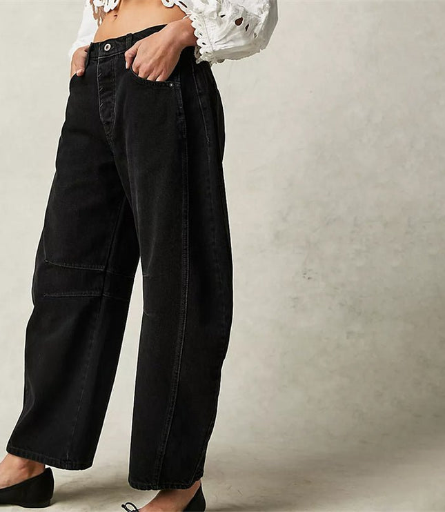 Damskie Jeansy High Waist Barrel Leg Relaxed z Efektem Acid Wash