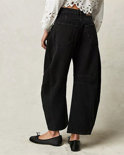 Damskie Jeansy High Waist Barrel Leg Relaxed z Efektem Acid Wash