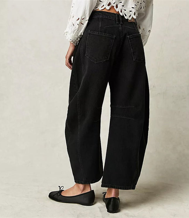 Damskie Jeansy High Waist Barrel Leg Relaxed z Efektem Acid Wash