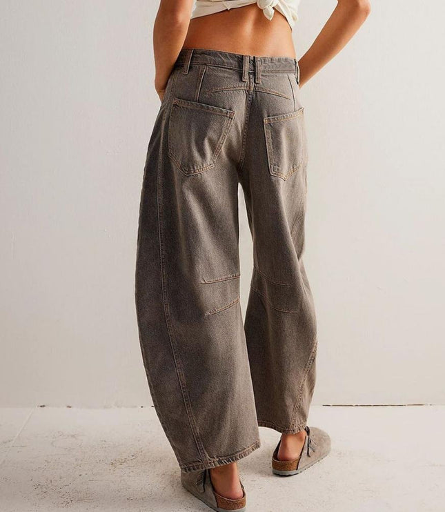 Damskie Jeansy High Waist Barrel Leg Relaxed z Efektem Acid Wash