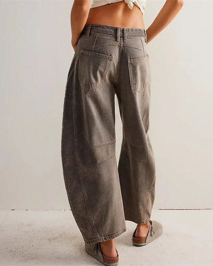 Damskie Jeansy High Waist Barrel Leg Relaxed z Efektem Acid Wash