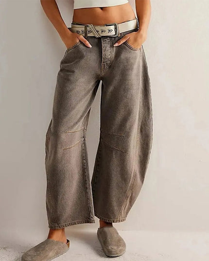 Damskie Jeansy High Waist Barrel Leg Relaxed z Efektem Acid Wash