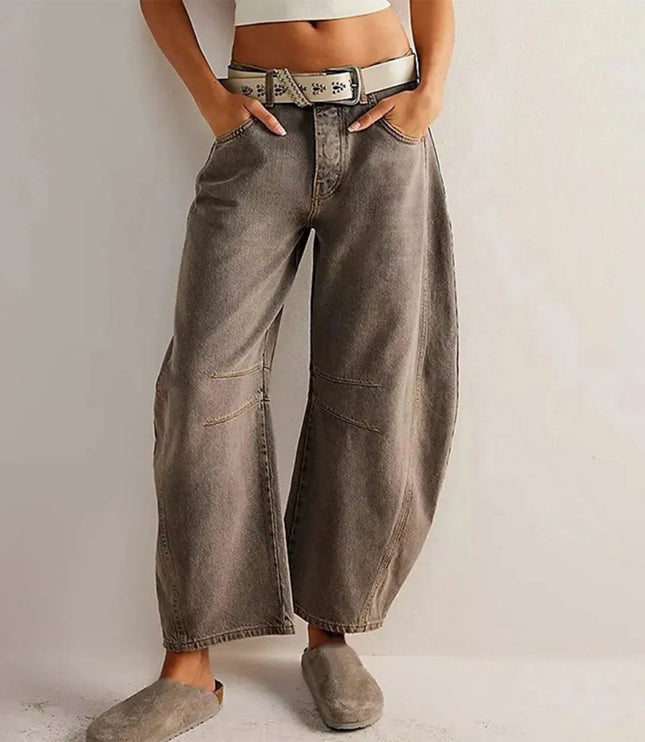 Damskie Jeansy High Waist Barrel Leg Relaxed z Efektem Acid Wash