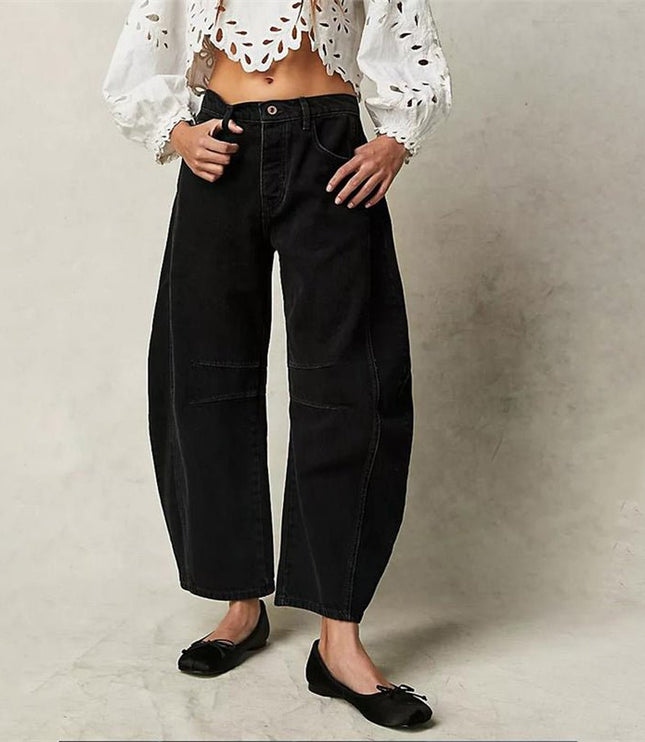Damskie Jeansy High Waist Barrel Leg Relaxed z Efektem Acid Wash