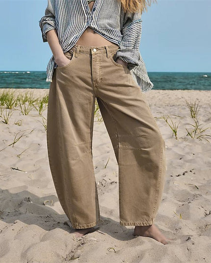 Damskie Jeansy High Waist Barrel Leg Relaxed z Efektem Acid Wash