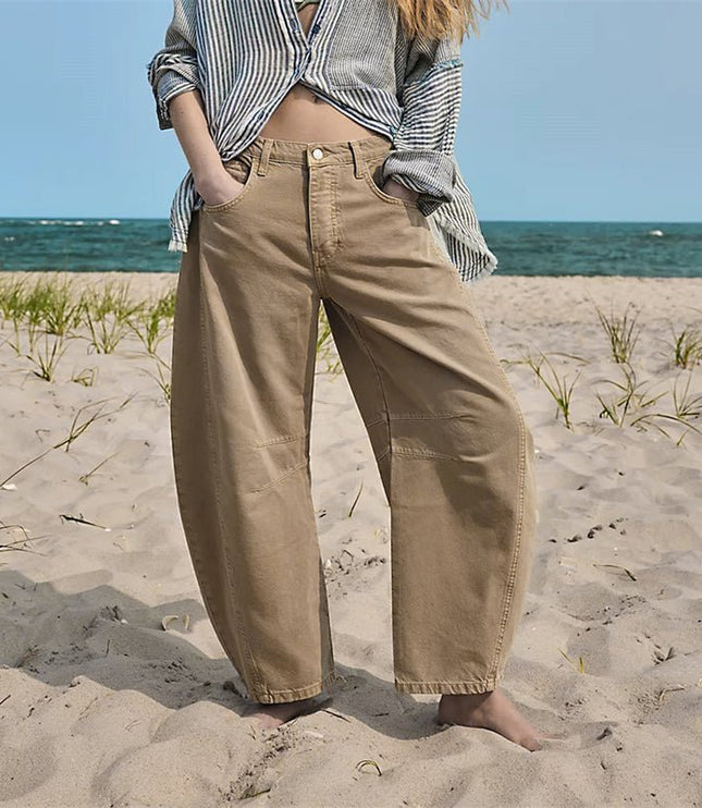 Damskie Jeansy High Waist Barrel Leg Relaxed z Efektem Acid Wash