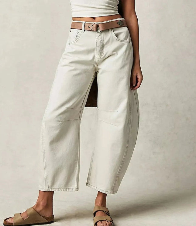 Damskie Jeansy High Waist Barrel Leg Relaxed z Efektem Acid Wash