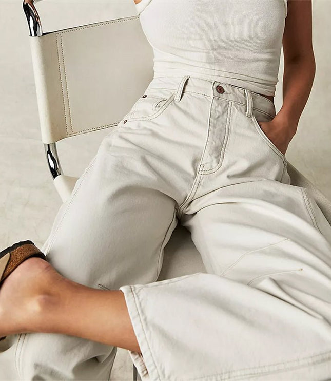 Damskie Jeansy High Waist Barrel Leg Relaxed z Efektem Acid Wash