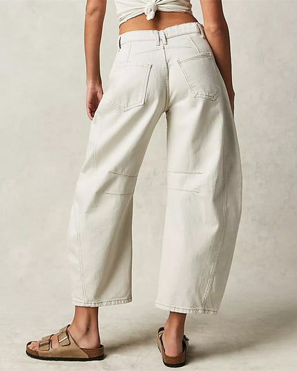 Damskie Jeansy High Waist Barrel Leg Relaxed z Efektem Acid Wash