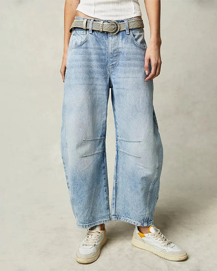Damskie Jeansy High Waist Barrel Leg Relaxed z Efektem Acid Wash