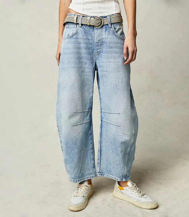 Damskie Jeansy High Waist Barrel Leg Relaxed z Efektem Acid Wash