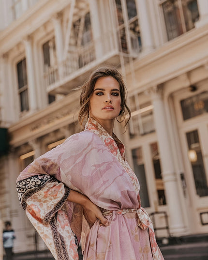 Damskie Kimono Maxi w Kwiaty Otwarte z Przodu Boho