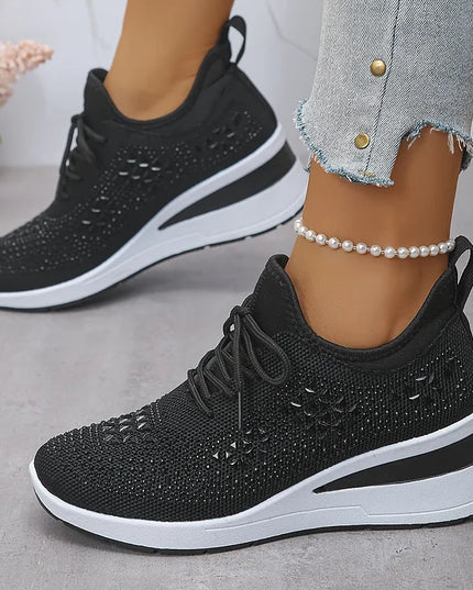 Damskie Sneakersy Ortopedyczne z Wkładką i Błyszczącym Detalem