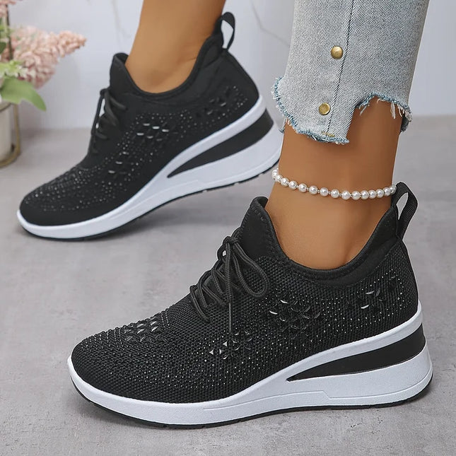 Damskie Sneakersy Ortopedyczne z Wkładką i Błyszczącym Detalem