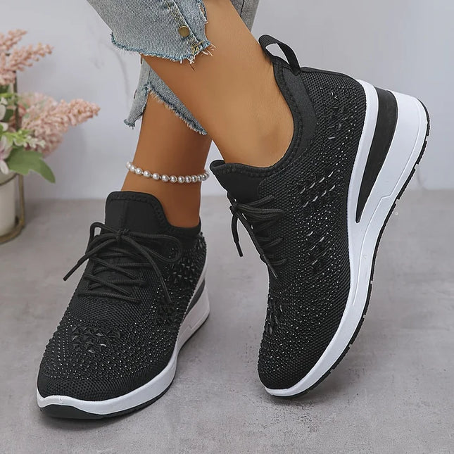 Damskie Sneakersy Ortopedyczne z Wkładką i Błyszczącym Detalem