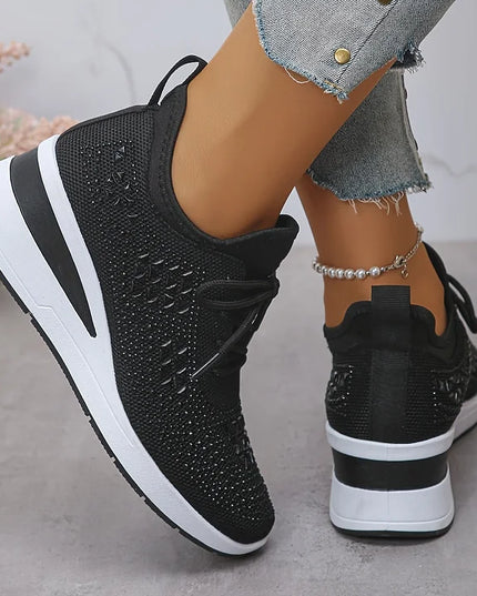 Damskie Sneakersy Ortopedyczne z Wkładką i Błyszczącym Detalem