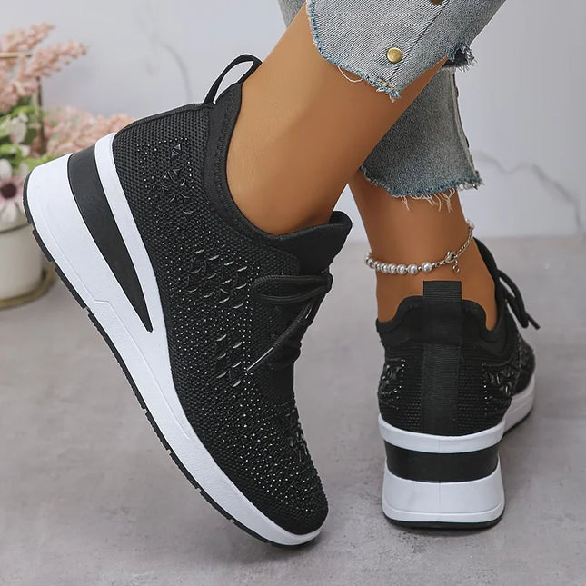 Damskie Sneakersy Ortopedyczne z Wkładką i Błyszczącym Detalem