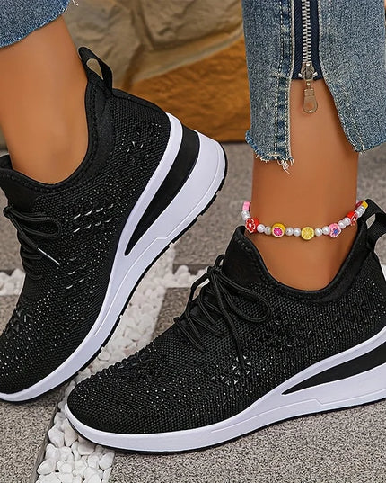 Damskie Sneakersy Ortopedyczne z Wkładką i Błyszczącym Detalem