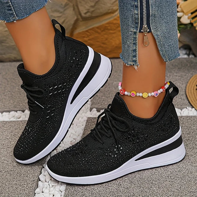 Damskie Sneakersy Ortopedyczne z Wkładką i Błyszczącym Detalem