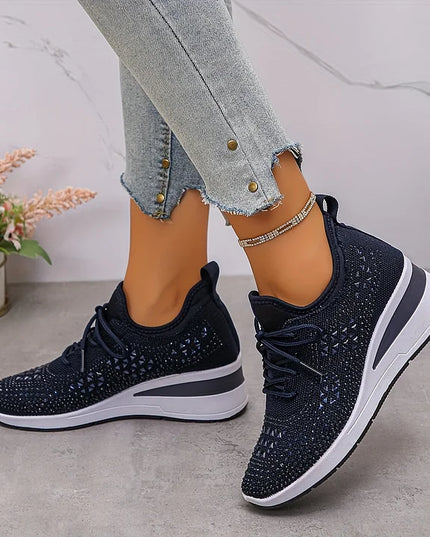 Damskie Sneakersy Ortopedyczne z Wkładką i Błyszczącym Detalem