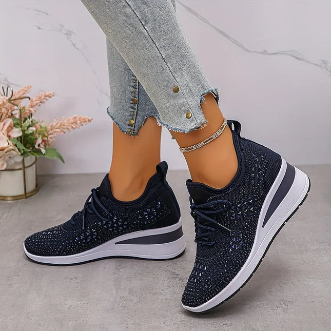 Damskie Sneakersy Ortopedyczne z Wkładką i Błyszczącym Detalem