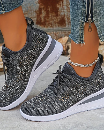 Damskie Sneakersy Ortopedyczne z Wkładką i Błyszczącym Detalem