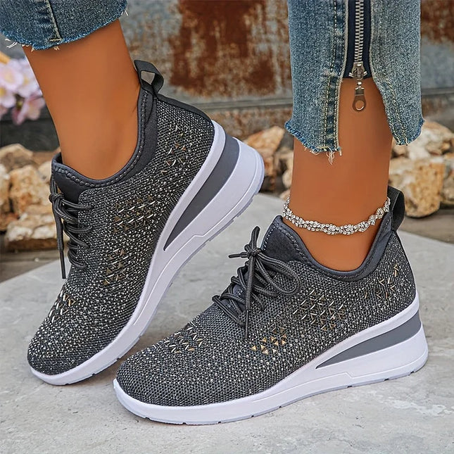 Damskie Sneakersy Ortopedyczne z Wkładką i Błyszczącym Detalem