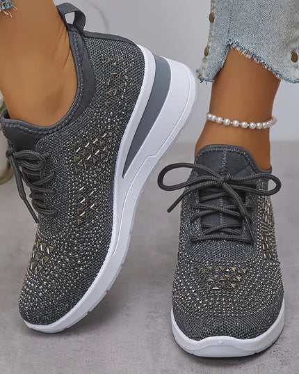 Damskie Sneakersy Ortopedyczne z Wkładką i Błyszczącym Detalem