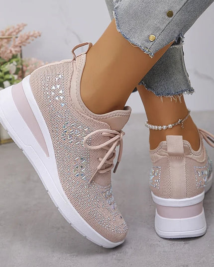 Damskie Sneakersy Ortopedyczne z Wkładką i Błyszczącym Detalem