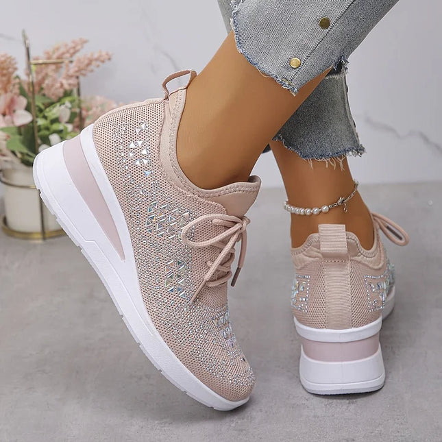 Damskie Sneakersy Ortopedyczne z Wkładką i Błyszczącym Detalem