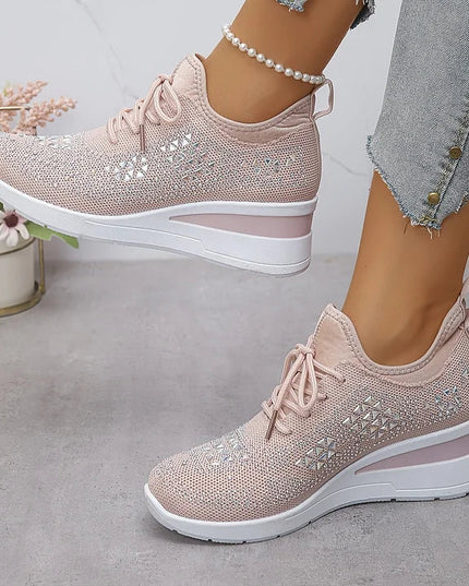 Damskie Sneakersy Ortopedyczne z Wkładką i Błyszczącym Detalem