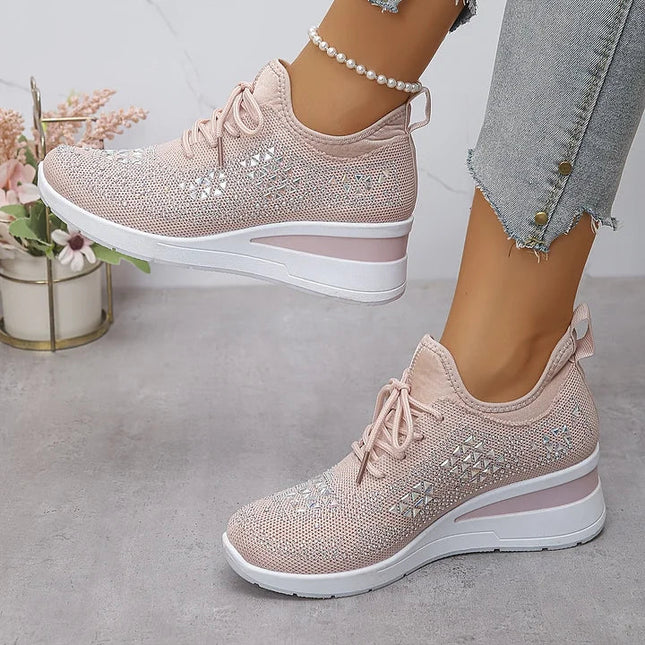 Damskie Sneakersy Ortopedyczne z Wkładką i Błyszczącym Detalem