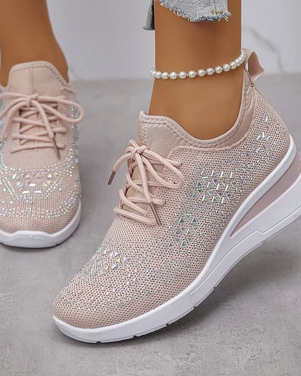 Damskie Sneakersy Ortopedyczne z Wkładką i Błyszczącym Detalem