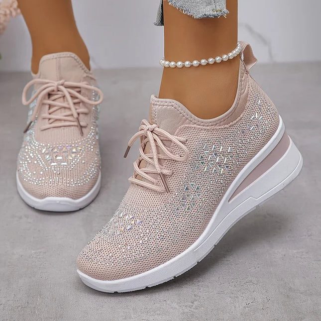 Damskie Sneakersy Ortopedyczne z Wkładką i Błyszczącym Detalem